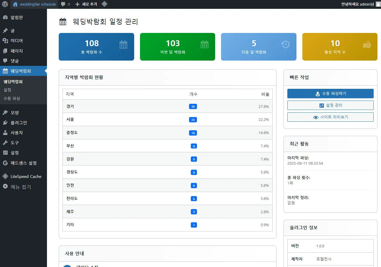 관리자 대시보드 화면