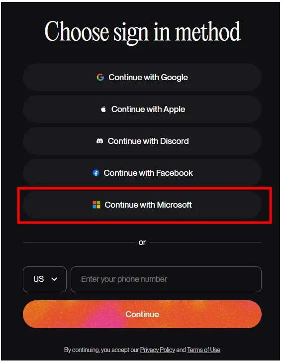 Microsoft 아이콘 선택